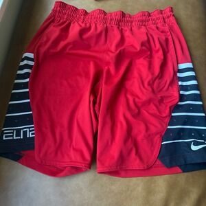 Nike‎ Elite Basketball Shorts Dri-FIT Athletic Red Black Stripe Mens M